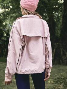 WanderVale Jaket Outdoor Wanita Kasual Serbaguna dengan Motif Patchwork Kontras Warna, Warna Merah Muda Pudar, Ukuran Besar, Cocok untuk Jogging, Lari, Musim Semi, Musim Panas, dan Musim Gugur. - Baby Pink - View 2