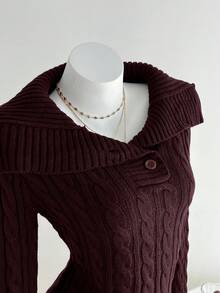 Elamini ملابس علوية نسائية فضفاضة بلون أحادي وأكمام طويلة مجدولة