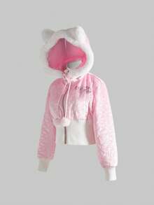 ROMWE Avant Y2K复古夜店电子音乐派对短款外套和迷你裙两件套，女士秋冬装 - 粉色 - 查看 6