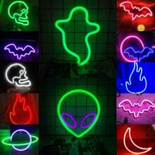 1 pieza Lámpara de pared de neón, luz decorativa LED, alimentada por USB o 3*pilas AA, adecuada para habitación, dormitorio, bar, Navidad, Halloween, fiesta de cumpleaños (pilas no incluidas) Luz de decoración de Halloween, decoración del hogar, decoración de fiesta, decoración de Halloween, decoración de habitación, decoración de jardín de Halloween como regalo, hadas - Multicolor - Ver 1