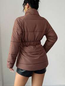 Selianne Abito lungo elegante con design vita stretta, cappotto di lusso in misto lana, adatto per feste, Ognissanti, Natale, Capodanno, Ringraziamento, inverno - Caffè Marrone - Visualizzare 2