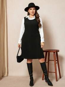 Comfylo 大码春夏秋冬四季无袖经典简约舒适休闲复古风背心式女装连衣裙，适合度假、机场、波西米亚风、夜店、热带风情等各种场合，款式多样，包括：女士度假装、机场穿搭、波西米亚风连衣裙、休闲度假装、夜店装、热带风情连衣裙等。 - 黑色 - 查看 5