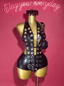 Slaydiva Thời trang nữ cỡ lớn, gợi cảm, phong cách Punk, kim loại, lưới. - màu đen - Xem 12