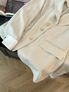 GlowEve CURVE Plus Size Women's Popular Solid Color Lapel Long Sleeve Commuter Blazer Jacket, Elegant Metal Button Design Versatile Ladies Autumn/Winter Coat Fall - Apricot - View 5