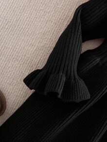 SHEIN Vestido de manga larga de punto de unicolor para bebé niña, otoño/invierno - Negro - Ver 4