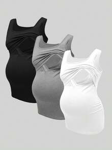 Modmama Maternity Solid Color Square Neck Nursing Camisole Vest - Grey - View 3