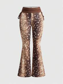 ROMWE Avant Y2K Sexy Low Waist Tight Deer Print Flare Pants - Multicolor - View 1