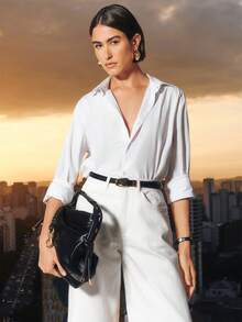 Daynim Quần Jeans Ống Rộng Túi Xiên Trơn - trắng - Xem 8