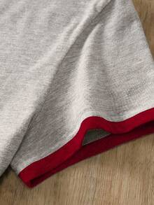 Franclia Camiseta de mujer casual de manga corta con cuello redondo y ribete de contraste - Gris - Ver 4