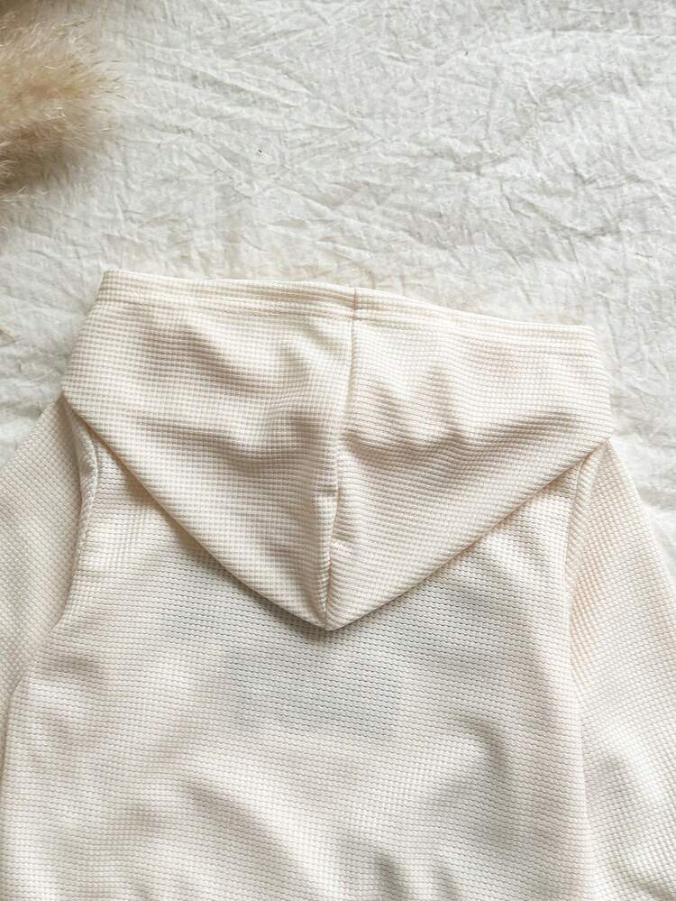 Vintaside Kids 男婴/幼儿秋冬季长袖连帽刺绣上衣，搭配百搭休闲裤套装，适合温和天气户外活动、露营、度假或日常休闲穿着。 - 杏色 - 查看 3