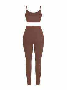 Eassivo Eassivo Bộ đồ thể thao áo hai dây và quần legging màu trơn - Nhiều màu - Xem 6
