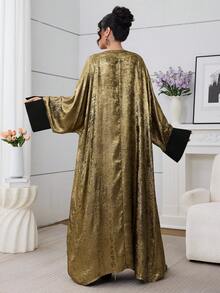 Al Najma 2025 New Middle Eastern Abaya Fashion Gold Foil Long Robe Cardigan Outerwear With Inner Long Sleeve Dress Suit