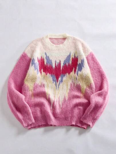 Men's Colorful Patchwork Crew Neck Long Sleeve Casual Sweater, Autumn/Winter