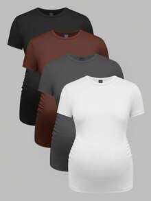 Modmama Maternity Summer City Leisure Round Neck Short Sleeve Solid Color Slim Multi-Color Pregnancy T-Shirt