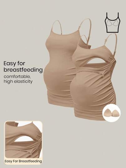 Modmama 孕妇哺乳背心，内置胸罩，白色