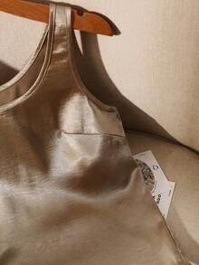 GlowEve Áo ba lỗ không tay bằng vải satin dành cho nữ - Màu Khaki - Xem 5