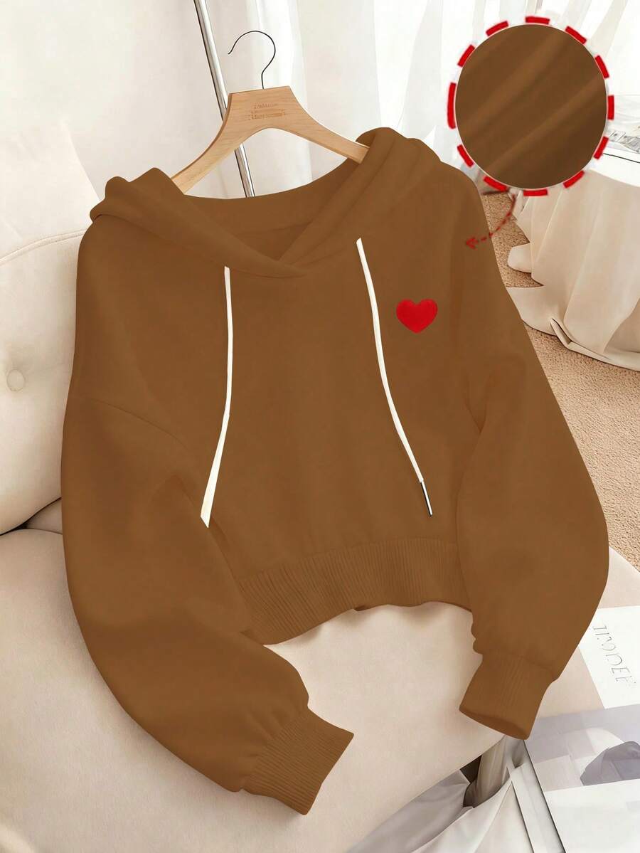 GlowEve Women's Casual Basic Heart Pattern Sweatshirt - Chocolate Brown - View 1