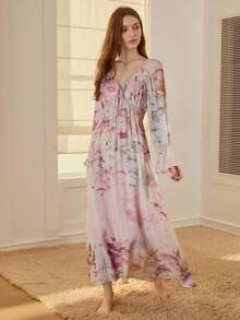 MOTF PREMIUM FLORAL PRINT FLOUNCE SLEEVE NIGHTGOWN - Pink - View 6