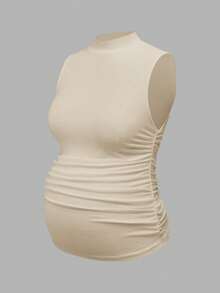 Modmama Top bez rękawów dla kobiet w ciąży w jednolitym kolorze, ze stójką, prosty, swobodny, marszczony - Wielokolorowe - Zobacz 7