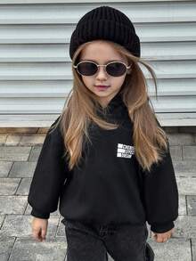 Dazy Kids Young Girl Hooded Letter Knit Fleece Printed Sweatshirt, Fall Clothes, Winter