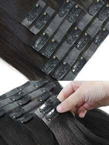 无痕PU夹式接发，真人发，隐形PU贴面，丝滑直发，女士专用，7片装，每套16个夹子 - SNatural - 查看 7