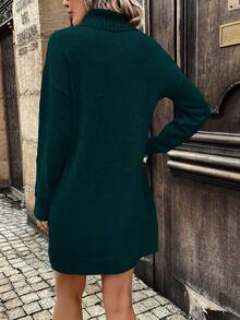SHEIN LUNE Váy len cổ lọ dài tay ôm sát thường ngày dành cho nữ - Màu xanh lá cây đậm - Xem 2