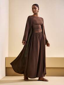 Zivah 2025秋季新款音乐节及毕业典礼休闲宽松三件套 - 亚麻混纺开衫 + 长袖针织衫 + 亚麻长裤，适合日常、海滩、度假、街头风格，宽松版型 - 棕色 - 查看 6