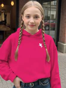 SHEIN Áo sweatshirt nữ tuổi teen phong cách thường ngày mùa thu/đông, sáng tạo, cá tính, tươi mới, in hình chiến binh kỵ binh cao cấp, thoải mái. - Màu Hồng Tươi - Xem 5