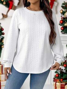 EMERY ROSE Plus Size Solid Color Round Neck Drop Shoulder Long Sleeve Loose Embossed Casual Sweatshirt/Winter Graphic