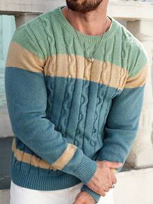 Manfinity Homme Casual Loose Fit Crew Neck Long Sleeve Men Sweaters Men Knit Sweater Mens Jumpers - Multicolor - View 3