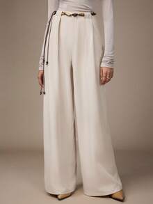 Modelyn 女式高腰宽松抽绳阔腿阔腿裤，飘逸修身，乳白色 - 杏色 - 查看 3
