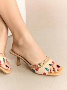 Rosivie 女士简约樱桃图案时尚日常高跟凉鞋