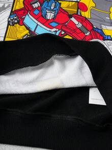 Transformers X SHEIN Set de sudadera y pantalón de chándal de punto con estampado de robot de cuello redondo y hombros caídos para niño preadolescente - Negro - Ver 9