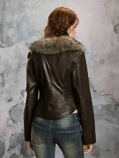 Hippie Vintage Hot Girl Abby Retro Hippie Acid Wash Leather Jacket