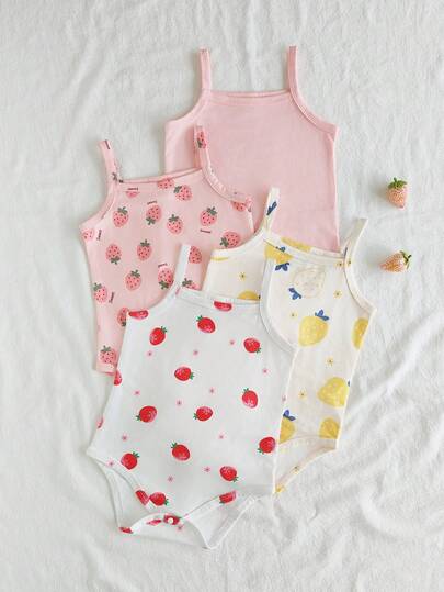 Vintaside Kids Conjunto de 4 piezas de body casual con estampado de frutas para bebé niña