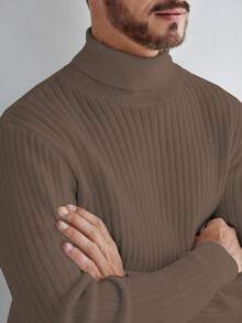 Manfinity CityGents European & American Style Blogger Chic 3D Ribbed Solid Color Casual Slim Fit Sweater Men Turtle Neck