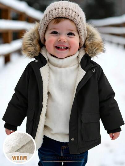 Cozy Pixies Baby Boy Thermal Lined Thick Long Sleeve Hooded Parka Jacket, Casual & Versatile