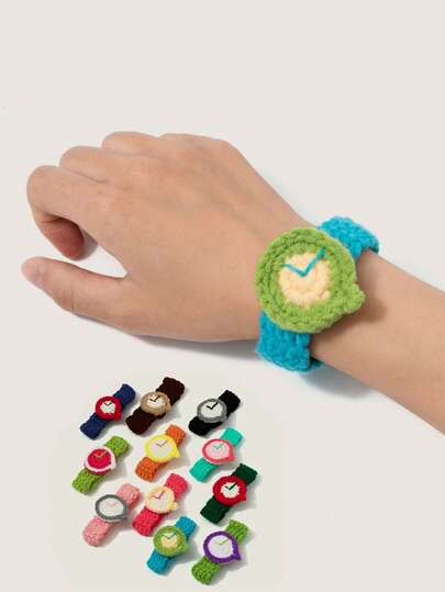 Joivida 1pc Handmade Knitted Woolen Mini Watches - Creative Gift Bracelets For Couples (Men & Women),Suitable For Christmas And Valentine's Day