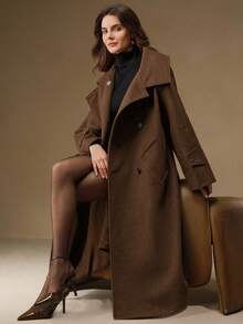 Anewsta Áo khoác len tối màu cổ đứng dáng rộng, dài vừa, phong cách cổ điển, sang trọng, thanh lịch dành cho nữ dịp Giáng sinh và năm mới, mùa đông - Lạc đà - Xem 1