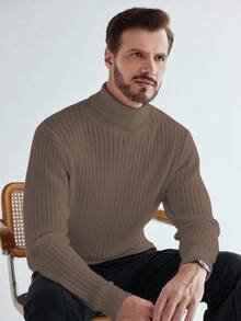 Manfinity CityGents European & American Style Blogger Chic 3D Ribbed Solid Color Casual Slim Fit Sweater Men Turtle Neck