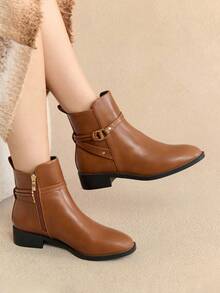 Rosivie 2025 Autumn/Winter New Fashion Snake Skin Pointed Toe Ankle Boots, Chunky Heel Chelsea Boots For Christmas - Brown - View 2