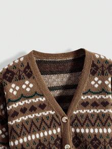 ROMWE Fairycore Große Größen Retro Blumenmuster Braun Gestrickter Cardigan