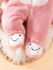 SHEIN Bộ đồ liền thân kỳ lân dễ thương cho trẻ sơ sinh kèm mũ 3D đáng yêu, áo liền quần dài tay kèm quần, bộ quần áo trẻ em - Hồng - Xem 6