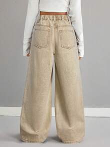 SHEIN Girls' Loose Fit Wide Leg Khaki Jeans - Apricot - View 2