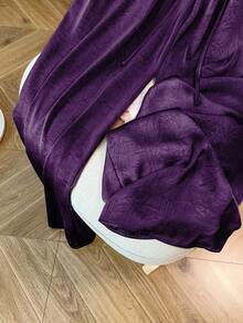 SHEIN Tall CURVE 大码女式宽松舒适阔腿裤，专为高挑丰满身材设计，采用醋酸纤维面料制成。 - 紫色 - 查看 6