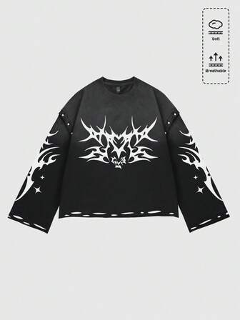 Goth maglietta lunga con grafica consumata