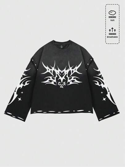 Street Life Distressed Graphic Long T-Shirt