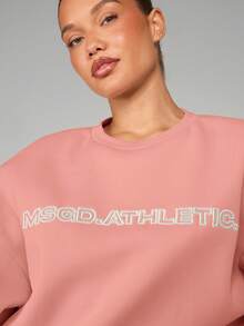 MISSGUIDED Relaxed Fit Crew Neck Graphic Sweatshirt With Logo Print Casual Pullover Sweatshirt For Fall Winter - Pink - View 4