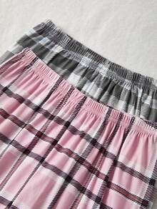 SHEIN 4pcs Girls Letter Print Long Sleeve Top + Plaid Pants Pajama Set, Casual Homewear - Multicolor - View 4