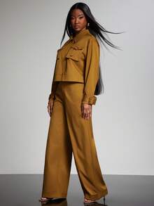 NYA SZN Kiara Pants High Rise Straight Leg Flowy Business Casual Office Streetwear Holiday Winter Carnival Outfits For Women - Yellow - View 7